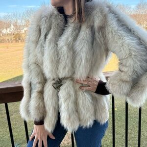 Vintage fur grey leather jacket so S/M lined and pockets no labels